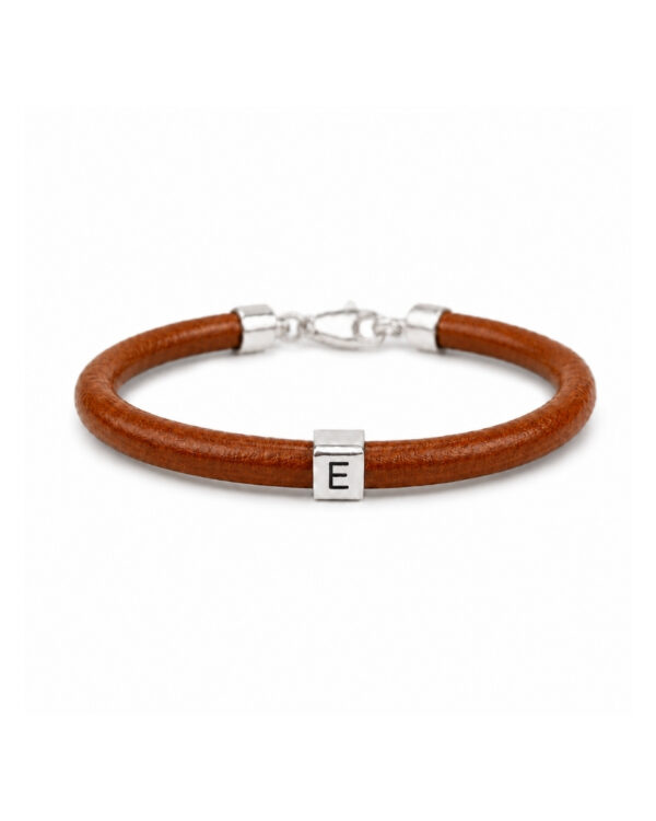 Pulsera Dad de cuero con anilla cuadrada en plata 925