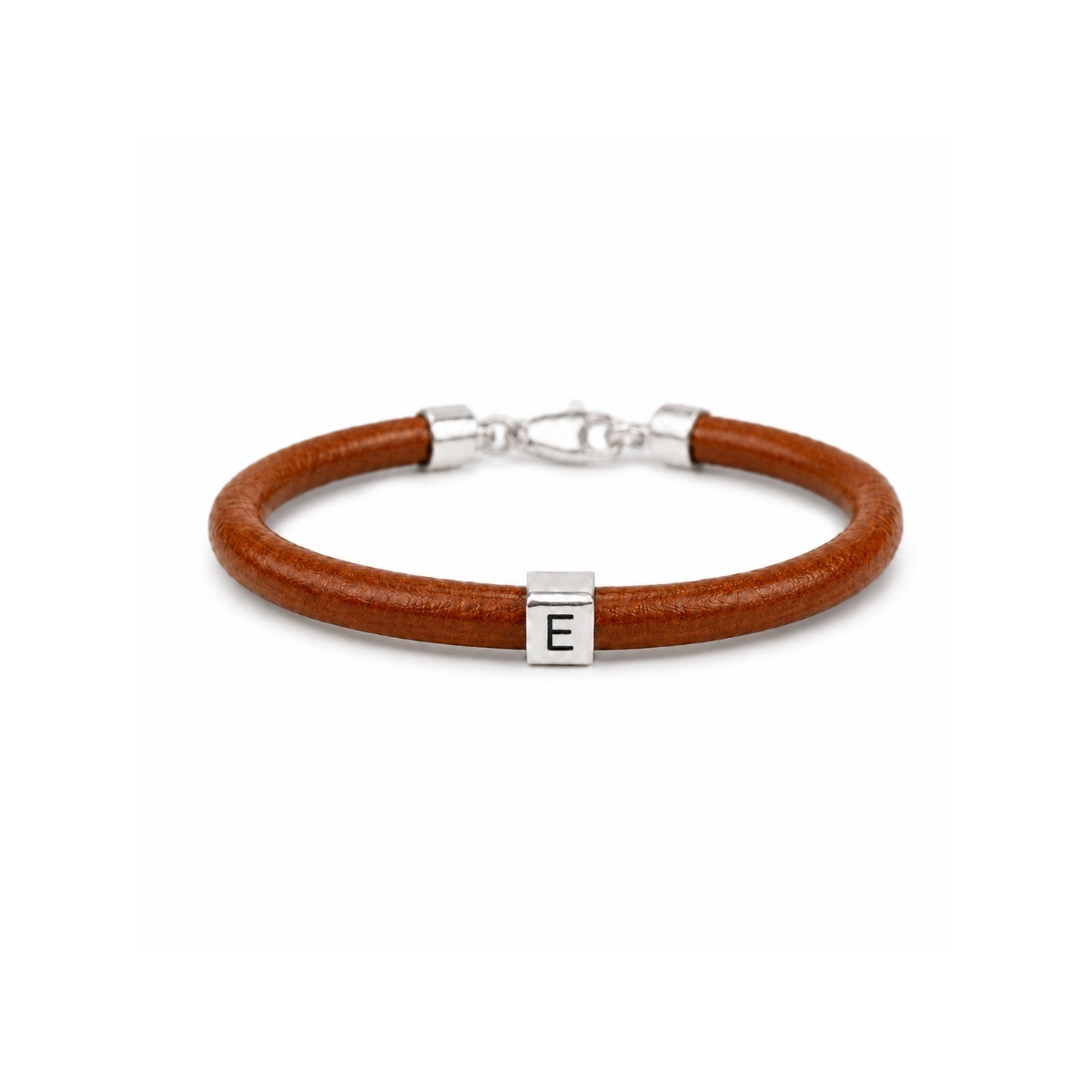 Pulsera Dad de cuero con anilla cuadrada en plata 925