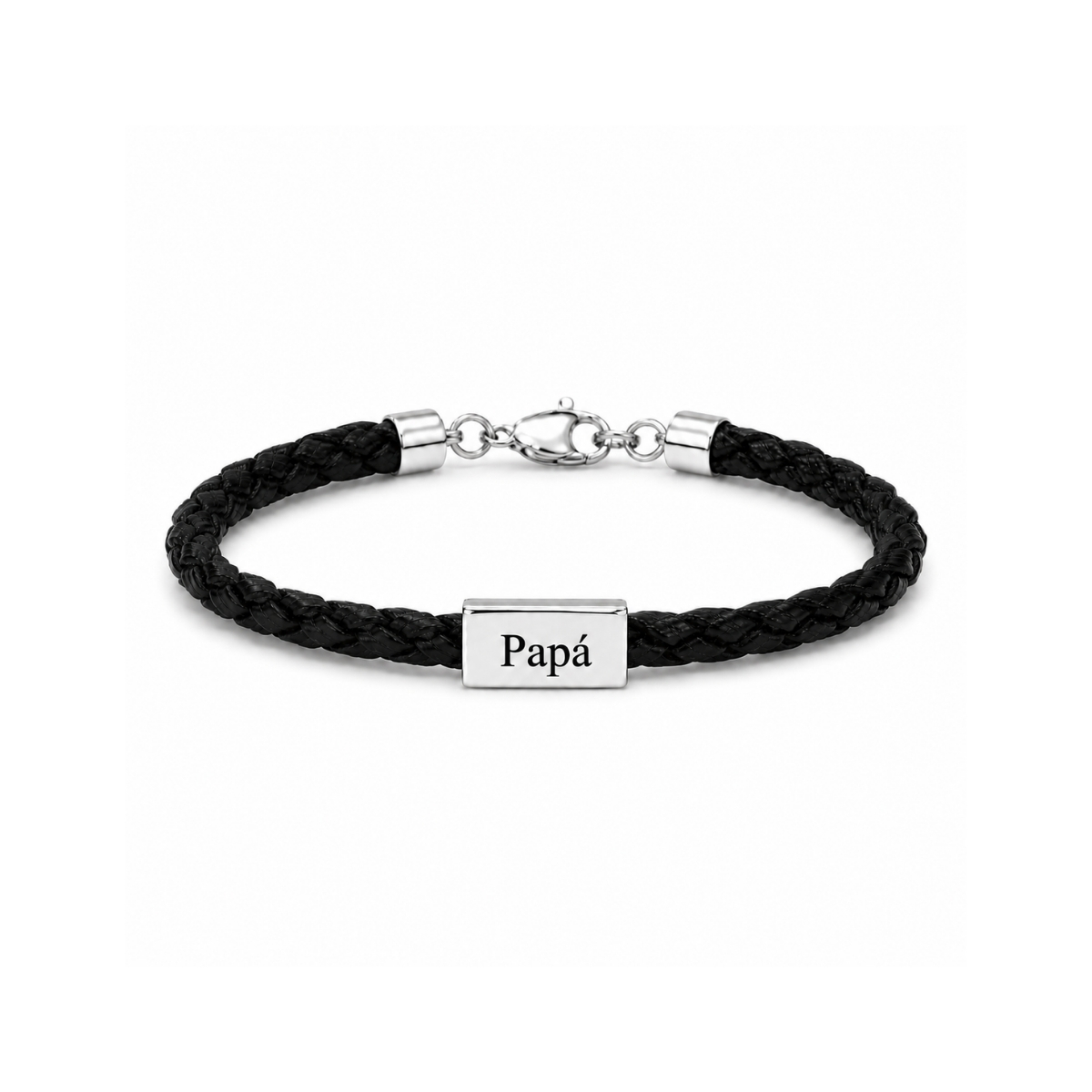 Pulsera de cuero con anilla rectangular en plata 925 - Imagen 2