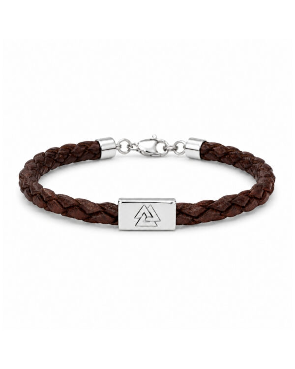 Pulsera de cuero con anilla rectangular en plata 925