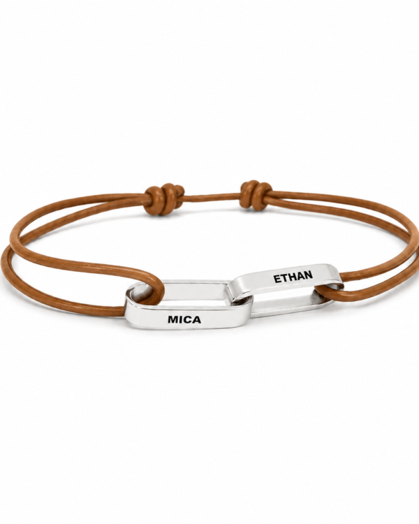 Pulsera Lazo personalizada en Plata 925 y cuero natural.
